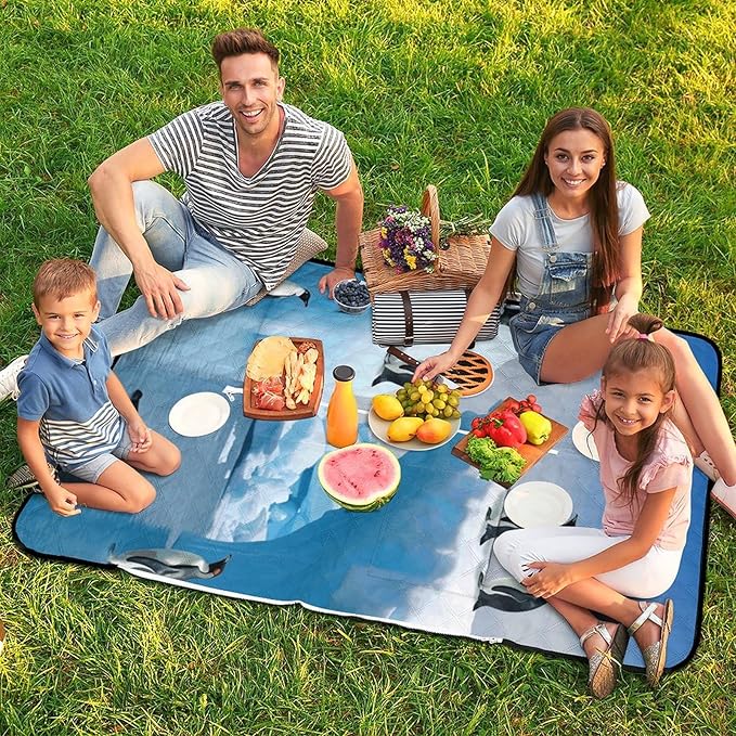 Zipper Penguins On The Iceberg Style Picnic Mat Suitable for Travel Camping Park Or Home Use