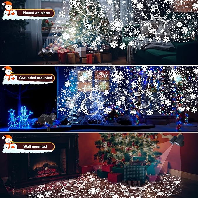 Toodour Snowman &amp Snowflake Christmas Projector Lights Outdoor Double Head Dynamic Snowman &amp Snowflake Projector Lights with Timer Waterproof White Christmas Light for Yard Wall Indoor Xmas