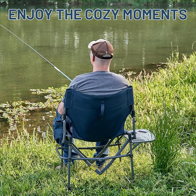 TIMBER RIDGE 2 Pack Camping Directors Chairs with Side Table Pockets Portable Folding Heavy Duty Lawn Chair for Outdoor Fishing Trip Picnic Concert 400lbs Blue