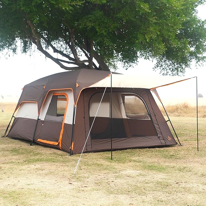 KTT Extra Large Tent 10-12-14 Person(A)Family Cabin Tents2 Rooms3 Doors and 3 Windows with MeshStraight WallWaterproofDouble LayerBig Tent for OutdoorPicnicCampingFamily Gathering