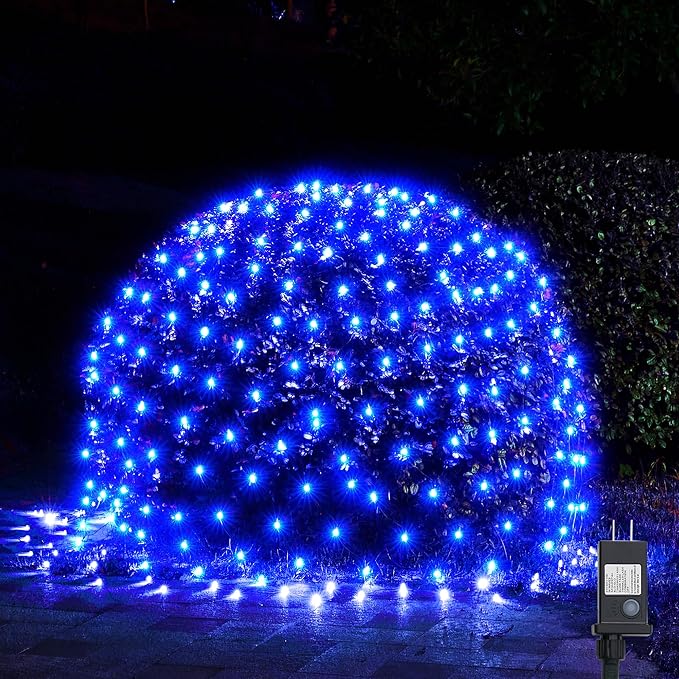 WBao Christmas Net Lights 360LED 11.5ft x 6.9ft Christmas Lights with 8 Modes Timer End to End Connectable Waterproof Design for Lawn Bushes Trees Outdoor Xmas Decorations Blue