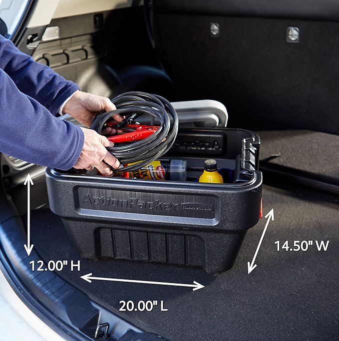 Rubbermaid® ActionPacker®️ 8 Gal Lockable Storage Box Pack of 4 Outdoor Industrial Rugged Grey and Black