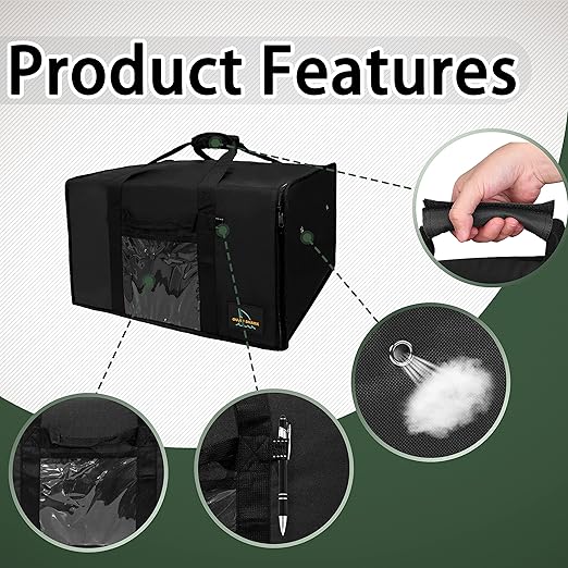 OujiuShark Insulated Pizza Bags for Delivery 20in x 20in x 12in Commercial Pizza Warmer Bag Large Pizza Carrier for Hot and Cold Food (Black)