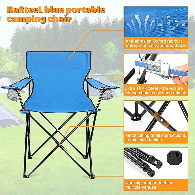HaSteeL Camping Chairs 4 Pack Oversized Folding Chair with Cup Holders for Adults Portable Chair &amp Carry Bag for Outdoor Backyard Beach Lawn Patio Picnic Fishing Oxford Fabric &amp Heavy