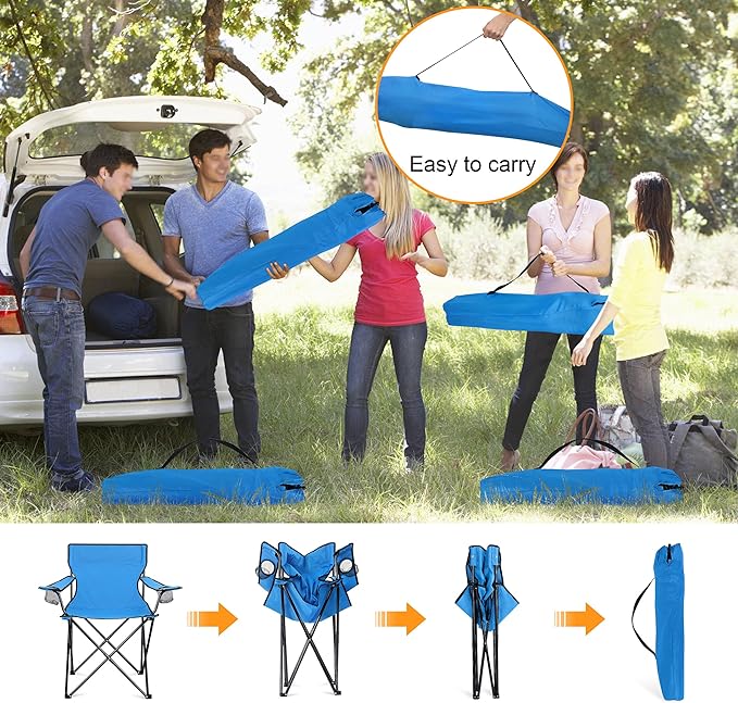 HaSteeL Camping Chairs 4 Pack Oversized Folding Chair with Cup Holders for Adults Portable Chair &amp Carry Bag for Outdoor Backyard Beach Lawn Patio Picnic Fishing Oxford Fabric &amp Heavy