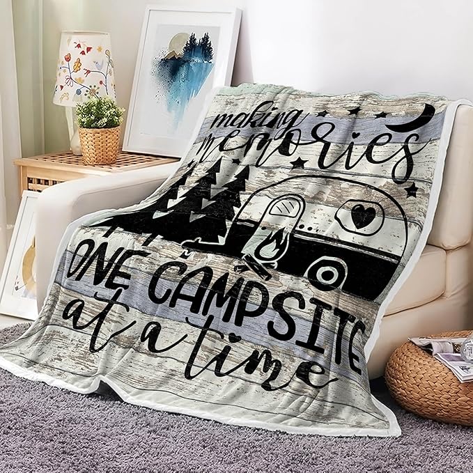 Camping Blanket Camping Lovers Gift Ideas for Men or Woman Campsite Outdoors RV Hiking Travel Throw Blanket for Sofa CouchSuper Soft Flannel Blankets Gifts for Bed Camper Outdoor50x60