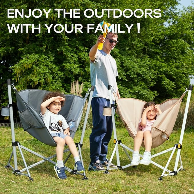Portal Large Hammock Camping Chair Folding Rocking Chairs Portable Swinging Chair Wide Seat for Outdoor Lawn Patio GardenSupport 350 lbs Grey