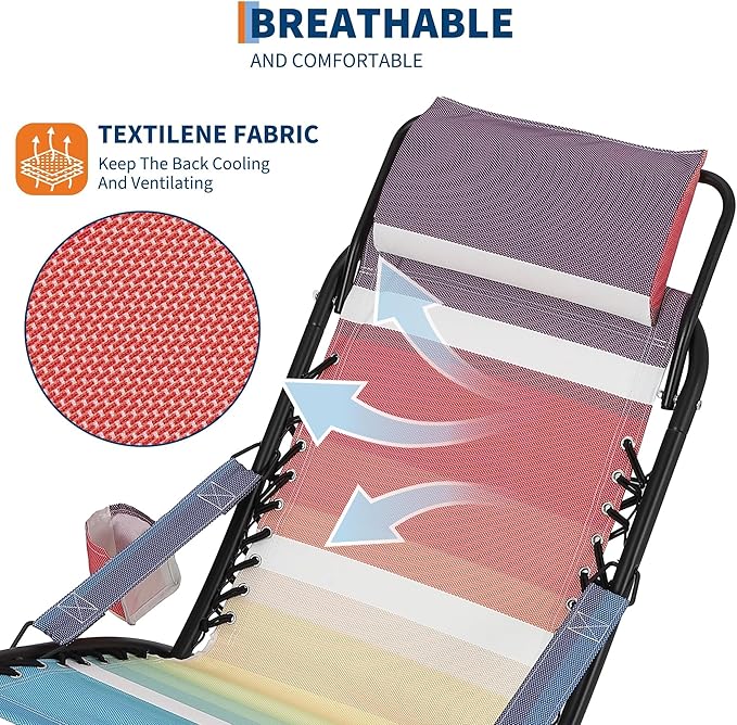 Camping Chair Portable Beach Chair with Headrest Heavy Duty Steel Frame Lightweight Portable Foldable Recliner for Outdoor Camp Travel Picnic Festival Hiking Backpacking