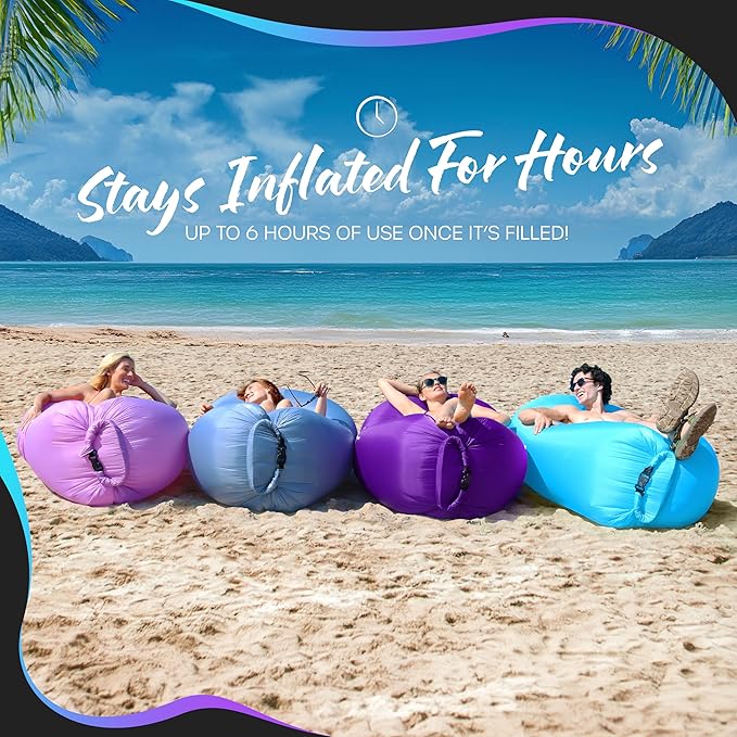 Nevlers Purple Inflatable Lounger | 210T Polyester Air Sofa | No-Pump Blow Up Couch | Compact Lounger Inflatable Couch w/ 450lbs. Cap. Pockets &amp Matching Bag | Use as Camp Chairs for Adults &amp