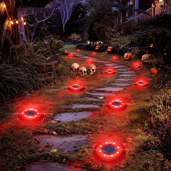 Flacchi Solar Ground Lights - Solar Powered Lights Outdoor Solar Disk Light Waterproof Landscape Light for Patio Yard Pathway Walkway Driveway (Red 12 Pack)
