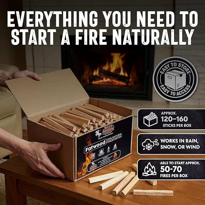 10lb Fatwood Fire Starter Sticks | 100% Natural Fire Starters for Campfires Firepit Fireplaces BBQ Wood Stoves | Easy Ignition w/Just 2 Sticks | Camping Essentials by Billy Buckskin (10lb Box)