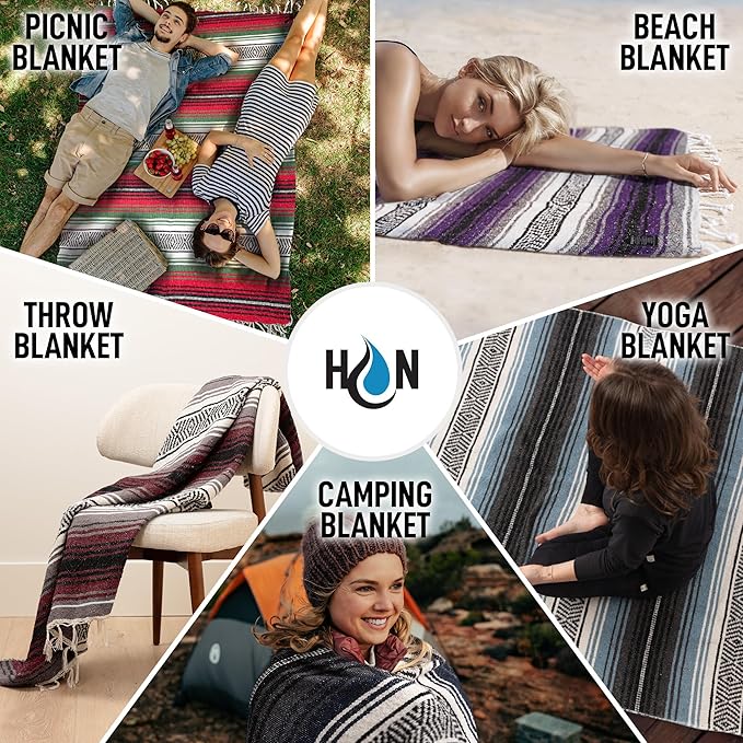 Authentic Large Handwoven Mexican Blanket - Soft Yoga Blankets - Durable Serape - Lightweight Falsa Blanket Beach Camping Picnic Equestrian Saddle Outdoor Blankets 70x50 - Sand