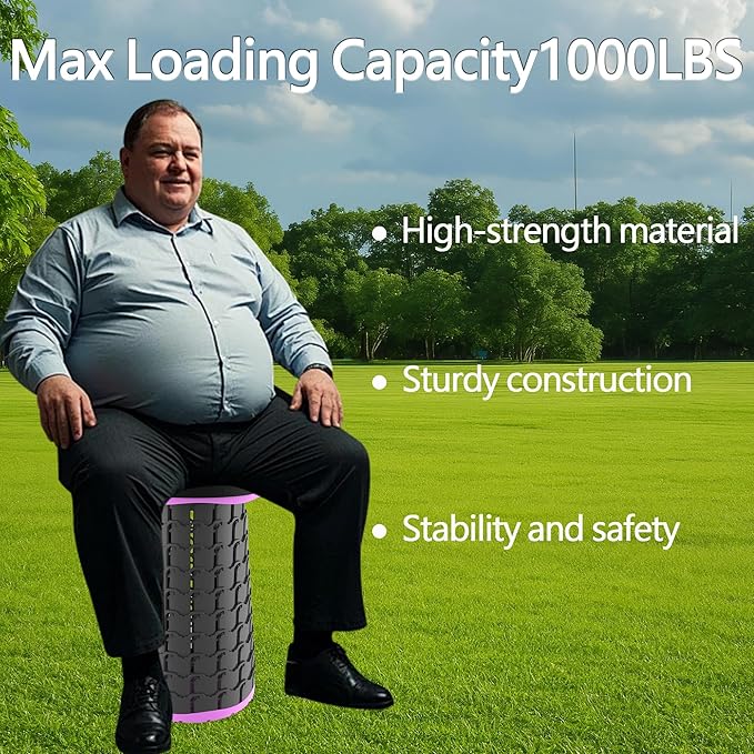 ALEVMOOM Upgraded XXL Collapsible Stool with Cushion 19.71000lbs Max WeightWider &amp Taller Pop Up Seat Heavy Duty Portable Retractable Folding Chair or Travel Foot Rest for Camping &amp Outdoo