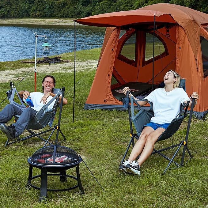 TIMBER RIDGE Hammock Camping Chair with Adjustable Backrest Heavy Duty Folding Hammock Chair Supports 300lbs Portable Hammock Chair for Camping Travelling and Patio Tan