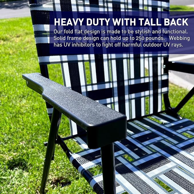 EasyGo Product Portable – Retro Style High Back Design – Outdoor Webbed Chair for Backyard Camping Sporting Events – Easy Folding 4 Pack Black/Grey