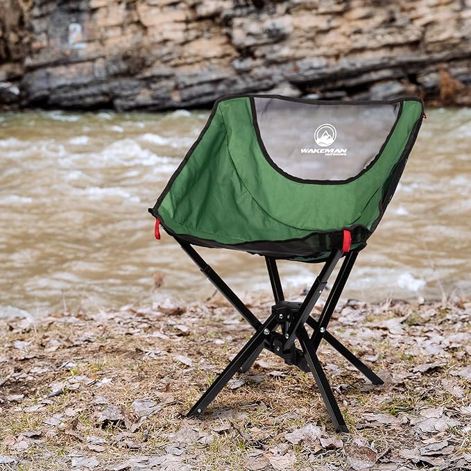 Portable Camping Chair - Compact and Foldable Chair - Lightweight Backpacking Chair with Carrying Bag - Backpacking Gear by Wakeman Outdoors (Green)