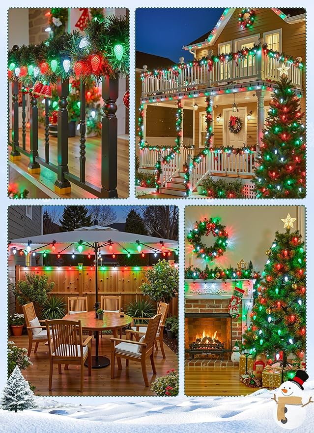 C9 LED Christmas Lights Outdoor 99 Feet 150 LED C9 String Light with 150 Spring Clips Waterproof Connectable Christmas Tree Lights for Outside Roofline Patio Home Xmas Decor Red Green Pure White