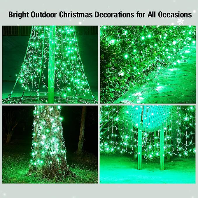 Led Green Christmas Net Lights Outdoor Christmas Bushes Lights 120Led 6ftx5ft Connectable Outdoor Indoor Mesh Net Lighting for Xmas Holiday Garden Lawn Shrubs Trees Bushes Decorations