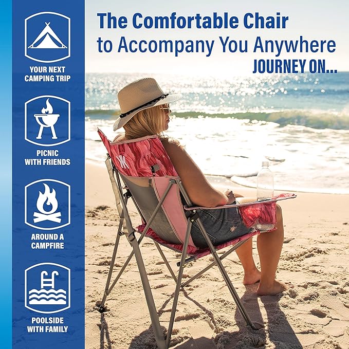Portable Beach Chair for Adults - Kijaro Journey Print Beach Folding Chair Steel Frame Foldable Beach Chair High Beach Chair with Cooler Pocket Outdoor Folding Chair