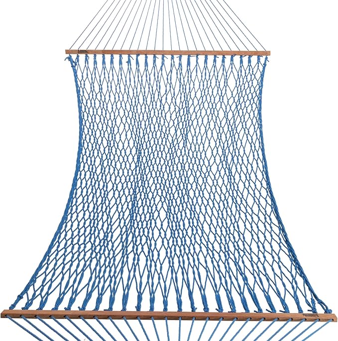 Hatteras Hammocks Deluxe Coastal Blue Duracord Rope Hammock with Free Extension Chains &amp Tree Hooks Handcrafted in The USA 450 LB Weight Capacity 13 ft. x 60 in