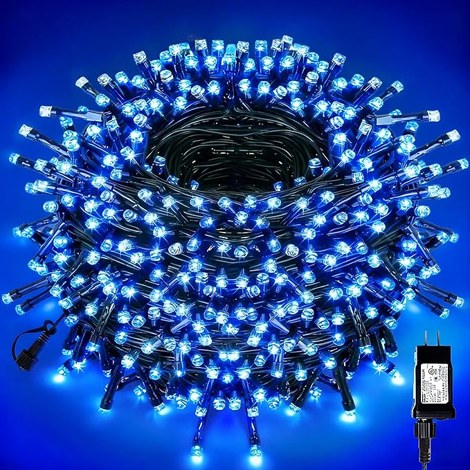 500 LED Blue Christmas Tree Light Plug inConnectable 170ft String Lights with 8Modes UL Certified Outdoor Indoor for Halloween Holiday Bedroom Party Decor