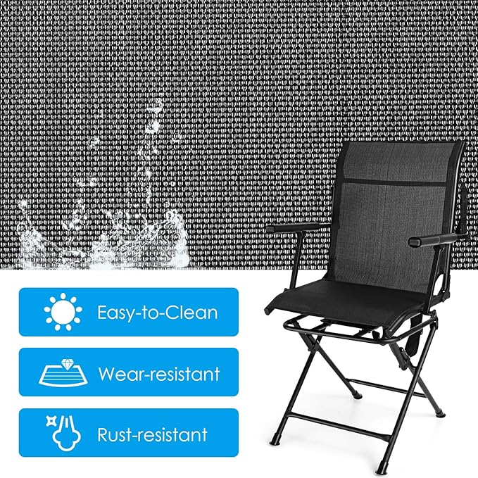 Tangkula 360-Degree Hunting Swivel Chair Ground Blind Chairs w/Armrest &amp Mesh Back Foldable Hunting Chairs w/Non-Slip Foot Pads &amp Steel Frame Portable Hunting Seats for Camping Hunting Fi