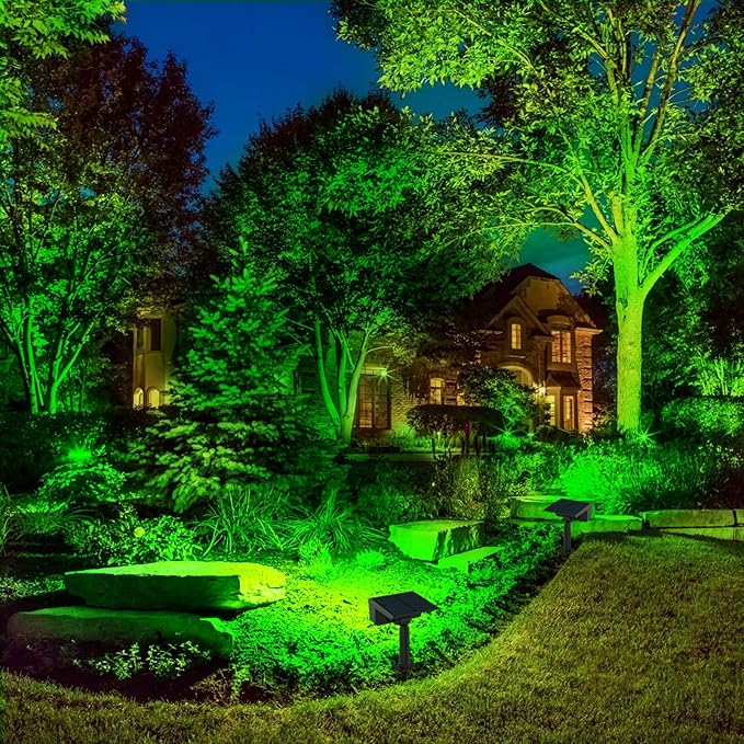 T-SUN Green Solar Spot Lights Outdoor 4 Pack 49 LED 2 Lighting Modes IP65 Waterproof Landscape Spotlights 2 in 1 Auto On/Off Solar Lights for Yard Garden Driveway Pathway