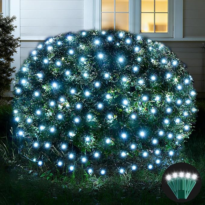 Led Net Lights Christmas Lights Outdoor 200Leds 9ft x 6ft Upgraded White Christmas Net Lighting Waterproof 5mm LED Wide Angle Outdoor Indoor Mesh Net Light for Trees Bushes Shrubs Decorations