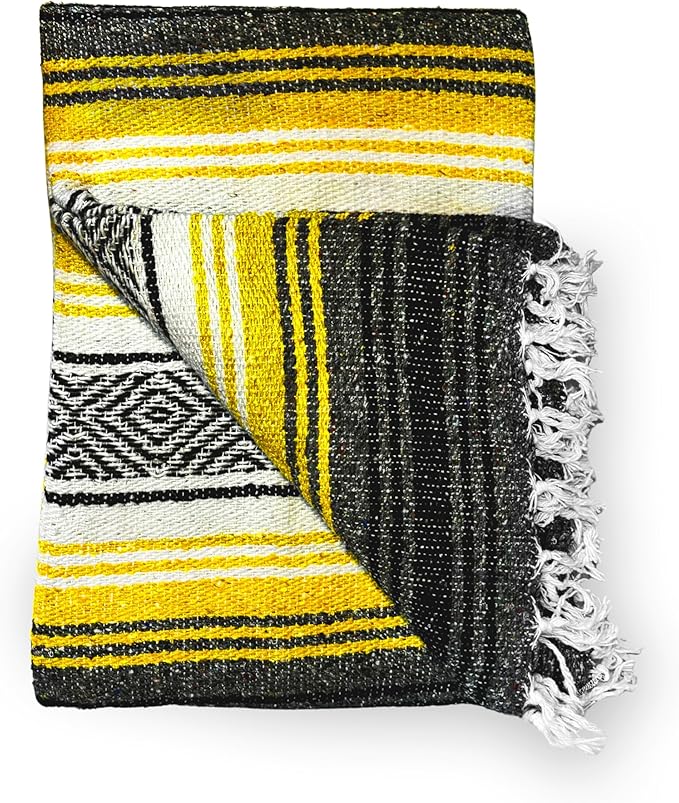 AM Yellow Falsa Blanket Camping Authentic Mexican Comfort