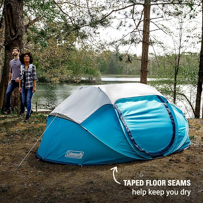 Coleman Pop-Up Instant Tent Sets Up in 10 Seconds Portable &amp Lightweight 2/4 Person Weatherproof Camping Tent with Adjustable Rainfly