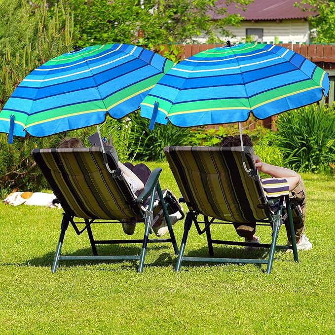 Buryeah 2 Pcs Automatic Chair Umbrella with Universal Clamp 44 UPF 50+ Portable Clamp on Beach Chair Adjustable Wheelchair Umbrella for Outdoor Patio Parasol