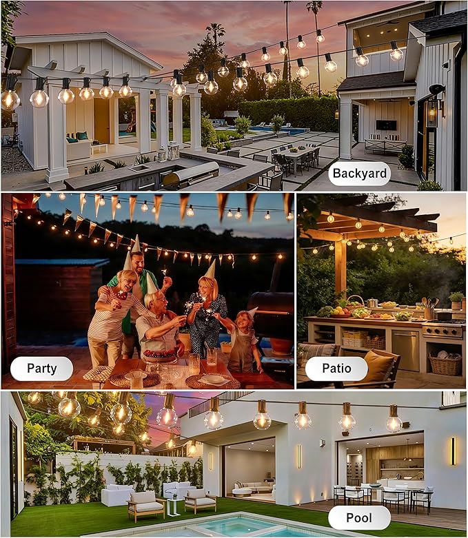 DAMAING Outdoor String Lights 400FT Patio Lights with 208 shatterproof G40 dimmable Globe LED Bulb Waterproof connectable Outdoor Lighting for Backyard Porch Balcony gazobo 4-Pack 100FTBlack