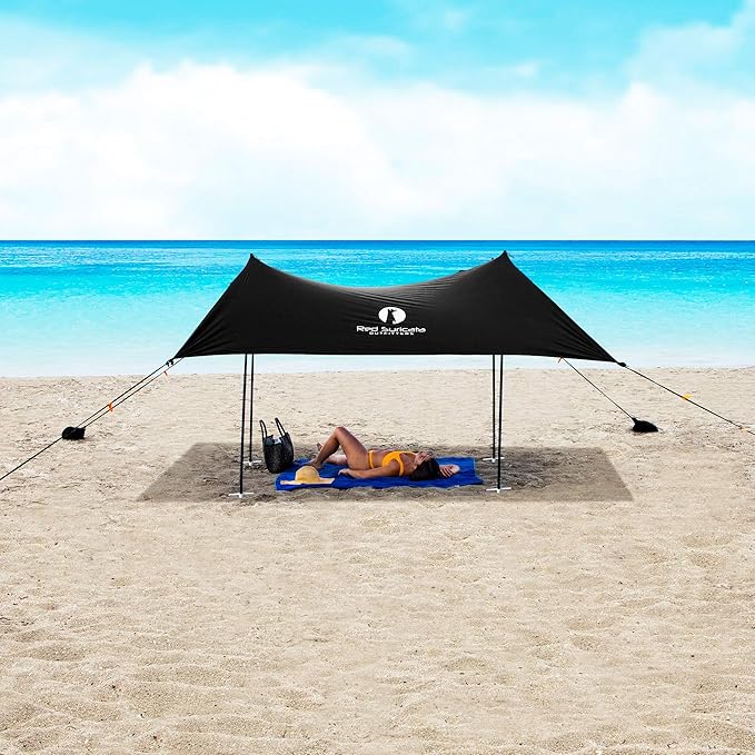 Red Suricata Family Beach Tent &amp Canopy UPF50 Sun Shade 4 Aluminum Poles Sand Shovel Large Portable Sun Shelter (Large Black)