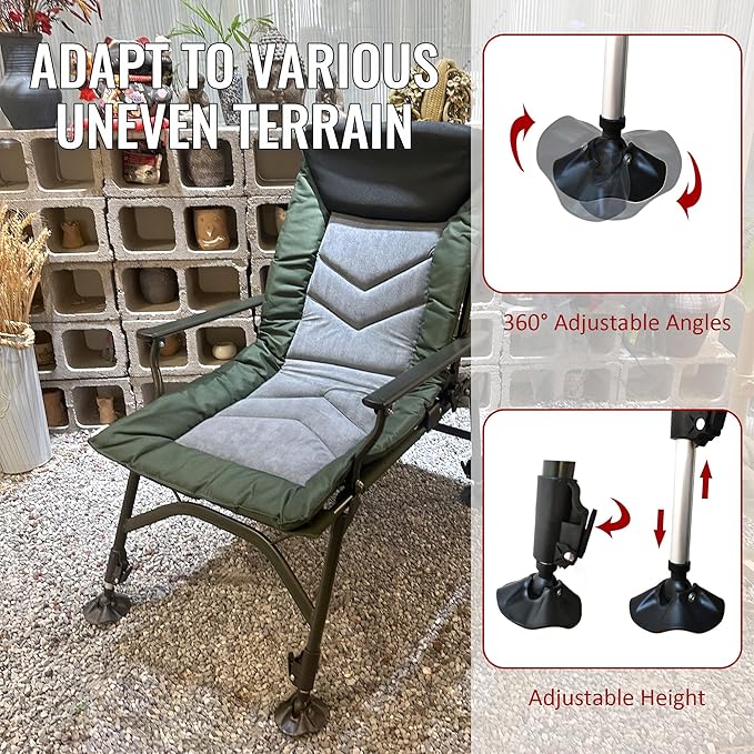 Camping Lounge Chair Portable Folding Reclining Camping Chair with Adjustable backrest for Indoor and Outdoor Camping Beach Hiking Fishing Green+Black