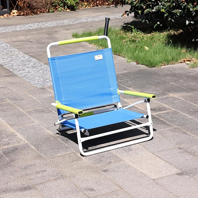 SunnyFeel Low Folding Beach Chair for Adults Lightweight Beach Chair Portable Camping Sand Chairs with Hard Armrest Supports 300lbs for Beach Lawn Concert