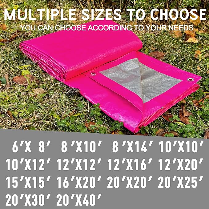 STARPYNG-7 Mil Pink/Silver 15x15 Feet Tarp-Multifunctional Waterproof Tarpaulin-Waterproof UV Resistant Rip and Tear Resistant Poly Tarpaulin with Reinforced Edges for Cover