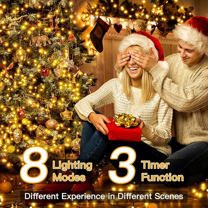 Ollny Christmas Lights 500LED 164FT Long Christmas Tree Lights with 8 Modes Remote Timer IP44 Waterproof Outdoor Christmas Lights for Tree House Yard Outside Xmas Decorations Warm White