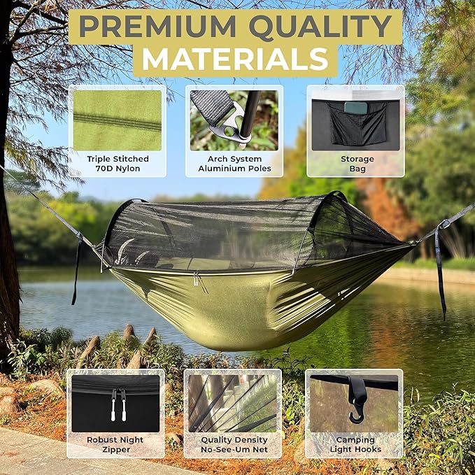 ADVOKAIR Camping Hammock with Mosquito Net Up to 500lbs Ultralight and Portable Nylon Travel Hanging Hammock with Tree Straps Perfect for Outside Backpacking Hiking and Backyard