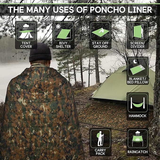 Mirzoyan Woobie Blanket Military Poncho Liner Camo Insulated Camping Woobie Blanket for Outdoor Hiking (Woodland Digital with Zipper)