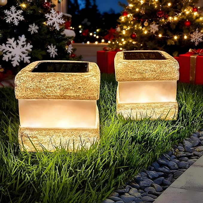 Larekook 2 Pack Solar Rock Light Christmas Decorations OutdoorSolar Lights Outdoor Waterproof Fake Rock Garden Statue with LED Light for Lawn Landscape Pathway Yard DecorGarden Gift for Women(Brown)