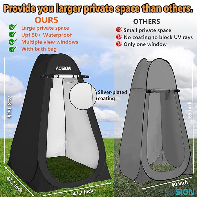AOSION Privacy Shower TentPop Up Changing TentCamp Bathroom Changing Dressing RoomSun Sunshade Canopy Outdoor Rain Shelter for Camping Hiking Beach Picnic Fishing. (Black)
