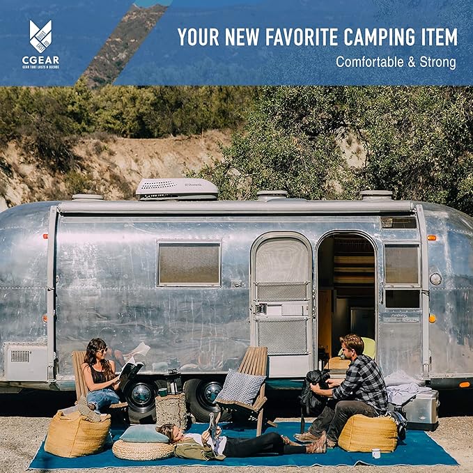 CGEAR RV Camping Mat Sand Free Outdoor Reversible Rug for Campsite Backyard Patio Deck and Beach (Blue/Green 8' x 14')