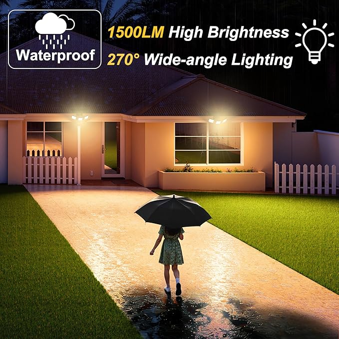 intelamp Outdoor Solar Flood Light Waterproof Upgraded 6000mAh 1500LM/3000K Warm White 108 LED Dual Motion Sensor Dusk to Dawn Security Floodlight Exterior with Remote for Outside Garden Yard