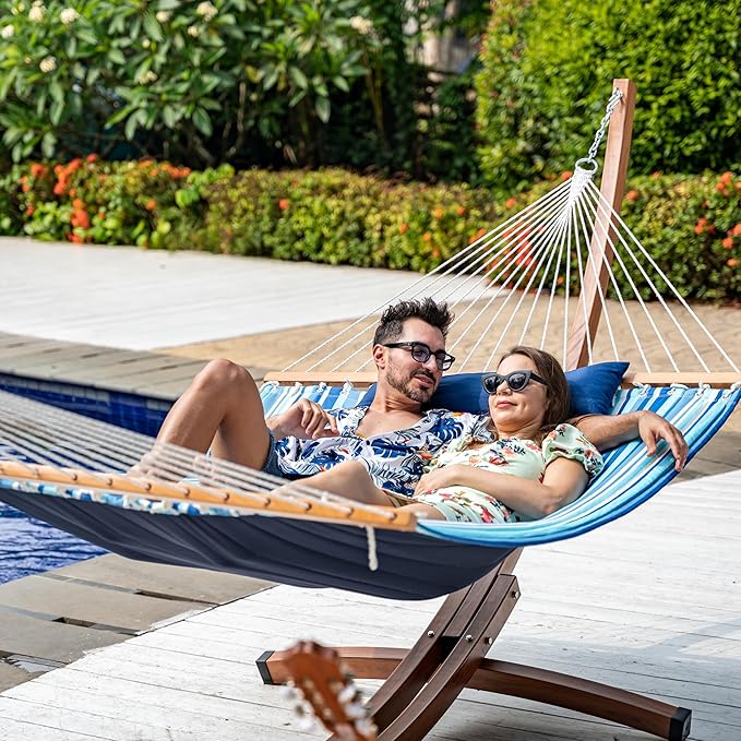 Lazy Daze Hammocks 12 FT Quilted Fabric Double Hammock with Spreader Bars and Detachable Pillow 450lbs Weight Capacity