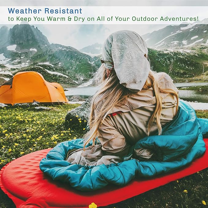 Sleeping Bag - 32F Comfort Rated 3-Season Envelope-Style Sleep Bag with Hood for Backpacking Hiking and Camping by Wakeman