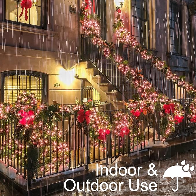 BrizLabs Pink Christmas Lights 69.6ft 300 Count Pink String Lights Connectable UL Certified Incandescent Christmas Lights Green Cord Outdoor Mini Lights Set for Indoor Xmas Party Garden Patio
