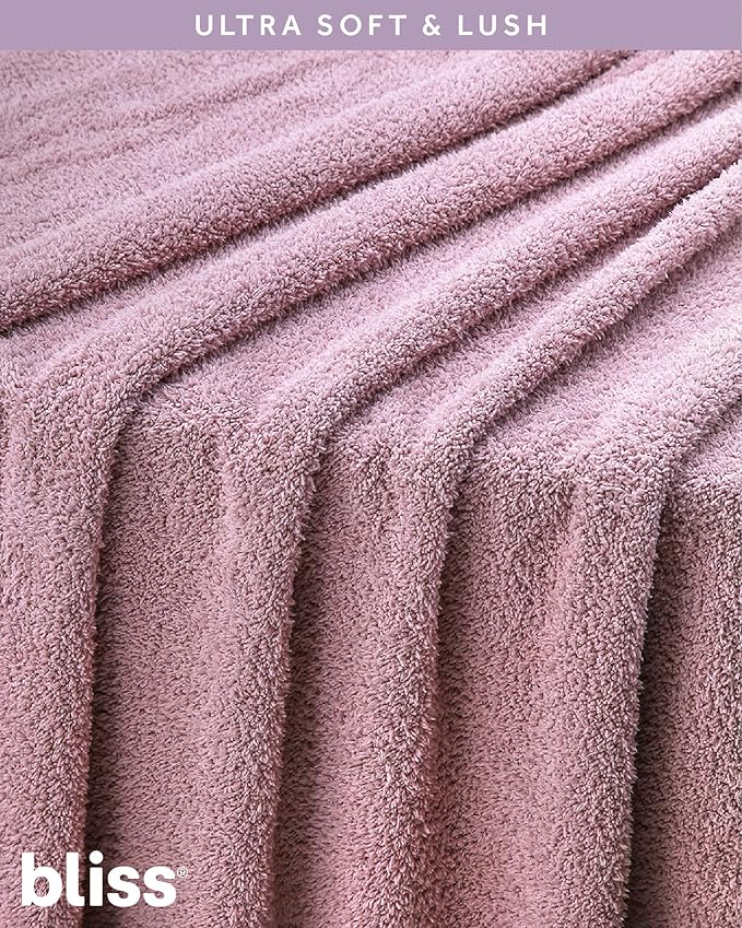 Bliss Womens Travel Blanket Set - 4 Piece Plush Microfiber Packable Travel Blanket with Relaxing Sleep Mask Carry On Case and Satin Hair Tie Pink Gaze