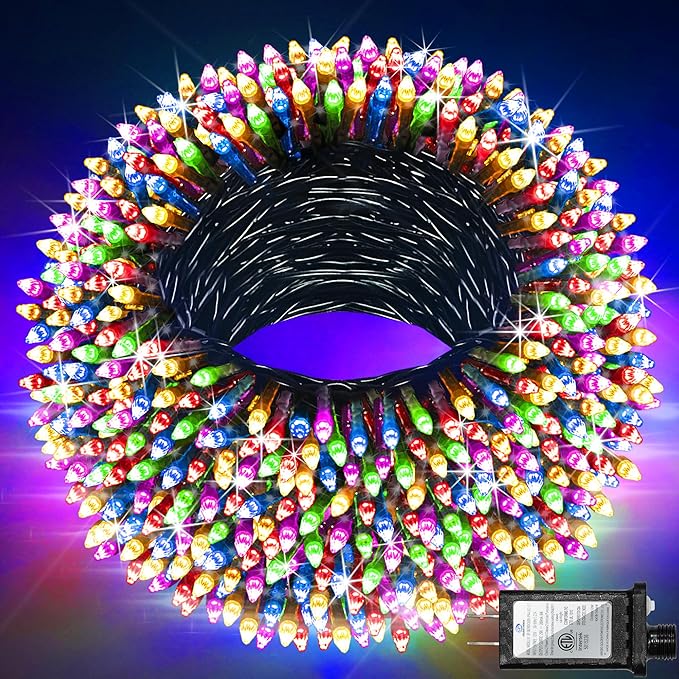 750 LED 240FT Christmas String Lights Outdoor with 12 Lighting Modes Green Wire Christmas Lights with Timer &amp Dimmable Waterproof Plug in Fairy Lights for Room Party Home Patio Xmas Multicolor