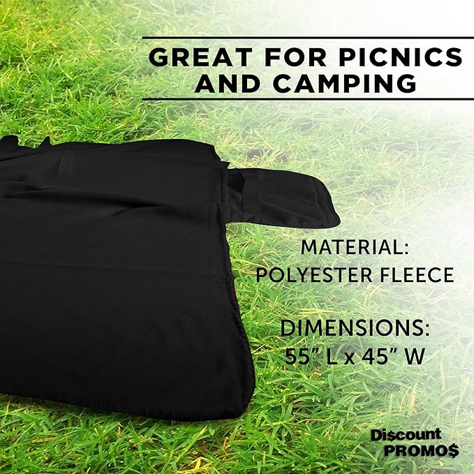 DISCOUNT PROMOS Custom Roll Up Picnic Blankets Set of 10/50/100 Personalized Bulk Pack Great for Camping Picnic Beach Sports Outdoor Activities - Black