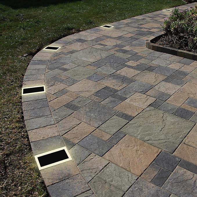 LUMENGY Solar Paver Light 4×8 inch (3.93x7.87) Stainless Steel with Tempered Glass 2700K Warm White Glare-Free Lighting for Driveways Walkways and Patios IP67 Waterproof Drive-Over Rated